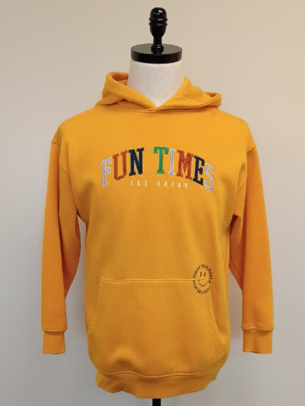 Forever 21 Yellow Graphic Hoodie Good Times Pullover Sweatshirt Size Small